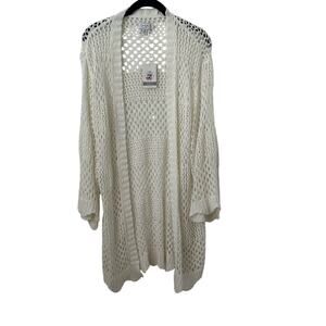 Mud Pie Cardigan Sweater Women's One Size White Crochet Knit Casual Open Front